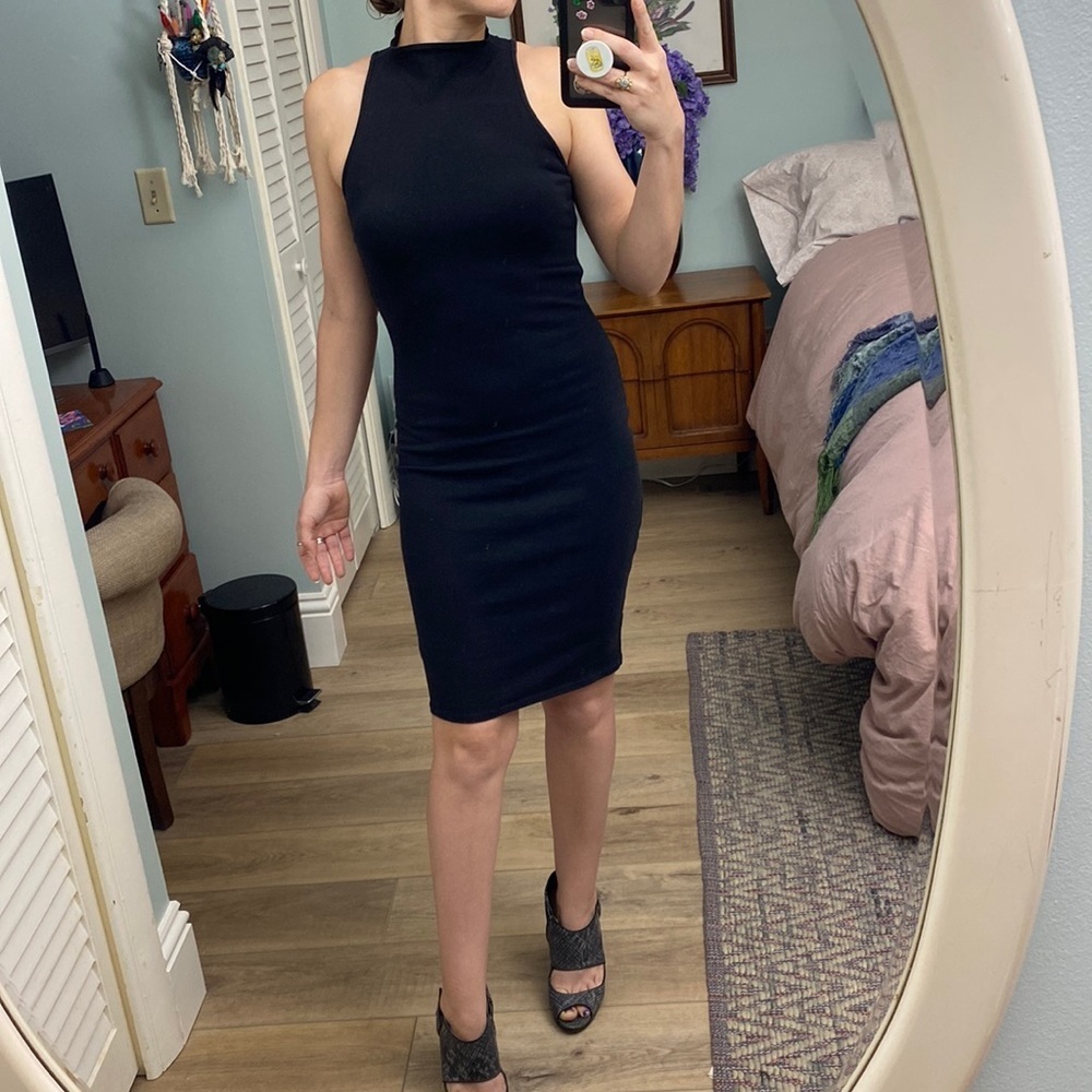 Revolve LA Made Mock Neck Bodycon Dress Minimalist Cotton Halter Style XS